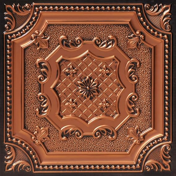 My Beautiful Damaris 2 ft. x 2 ft. PVC Glue-up or Lay in Ceiling Tile in Antique Copper