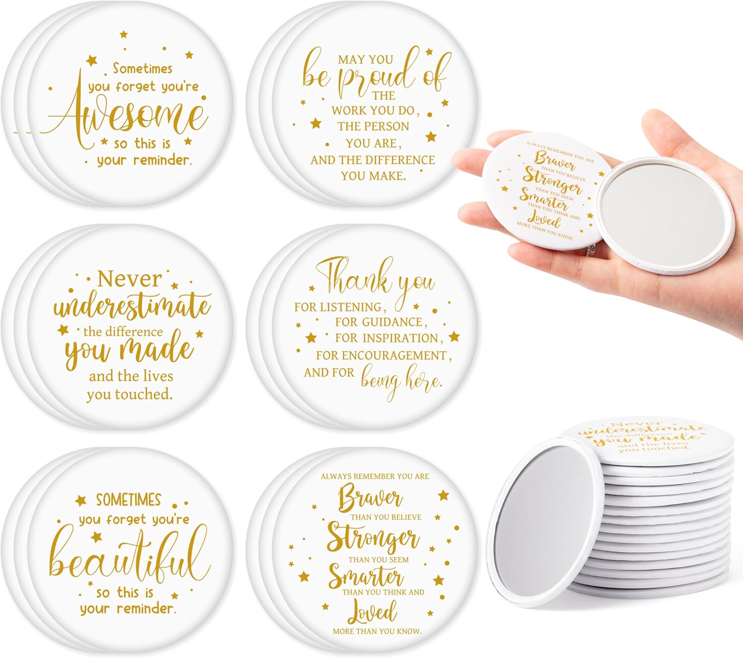 Y1tvei Inspirational Compact Mirror Bulk - 36Pcs White Gold Mini Portable Round Pocket Purse Makeup Mirrors, Sometimes You Forget Youre Awesome Gift for Women Lover Coworker Friends Party Favors