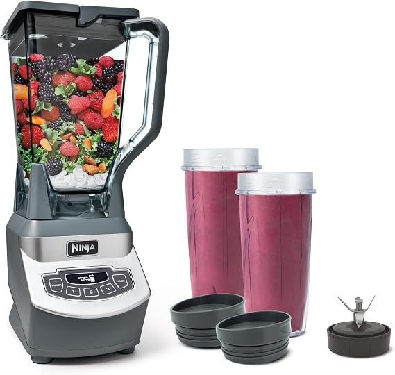 Ninja BL660 Professional Compact Smoothie & Food Processing Blender, 1100-Watts, 3 Functions -for Frozen Drinks, Smoothies, Sauces, More, 72-oz.* Pitcher, (2) 16-oz. To-Go Cups & Spout Lids, Gray