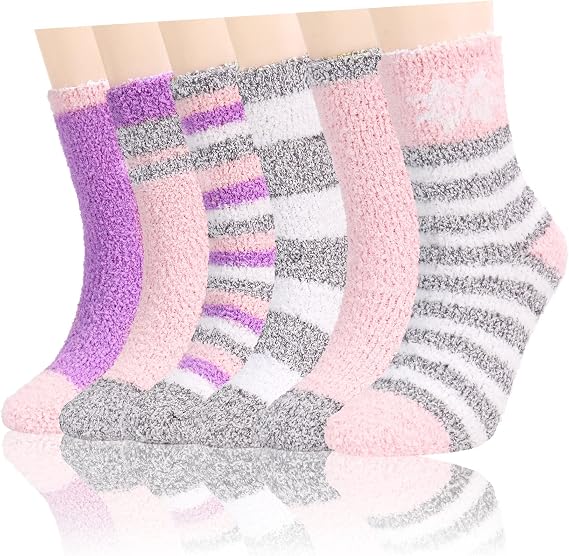 JaosWish Fuzzy Socks for Women,Fluffy Socks Warm Soft Girls Socks Sleeping Christmas Cozy Plush Sock 6 Pairs