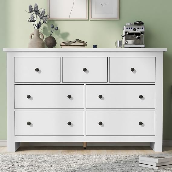 ModernLuxe Sideboard with 7 Spacious Drawers, Elegant Living Room Cabinets with Ample Storage Space, Robust and Stable Chest of Drawers, Versatile