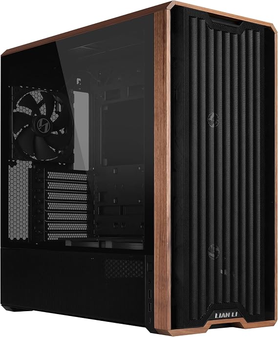 Lian Li LANCOOL 217 ATX Mid-Tower PC Case, 5 PWM Fans, Black Walnut Wood