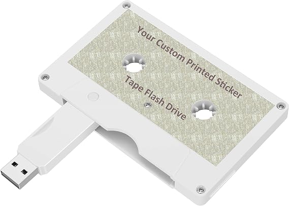 Enfain Unique Retro Cassette Mixtape USB Flash Drives Thumb Drive for Music and Tracks (8GB - 100 Pack, White with Custom Printing Sticker)
