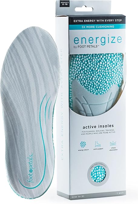 Foot Petals Energize Plantar Fascia Insoles with Cushioned Support for All Shoes, Energy Return Insole, Plantar Fasciitis Relief Shoe Insole