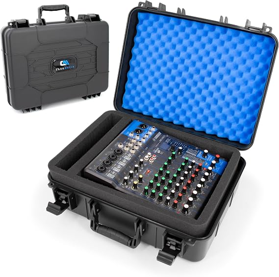 CASEMATIX DJ Mixer Case Compatible with Yamaha MG10XU, MG10, MG06 Hard Shell Travel Case for 10-Input Stereo Mixers, Mics, Audio Interfaces & Cables Two Customizable Foam Trays