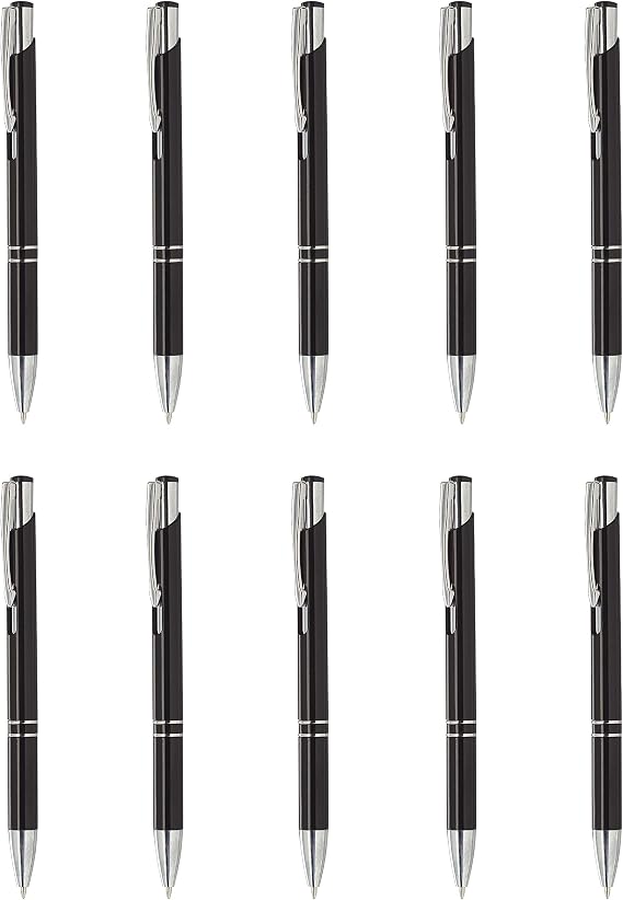 DISCOUNT PROMOS 10 Retractable Plastic Ballpoint Pens Pack - Slim barrel, click action - Black