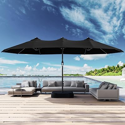 Joyside 15FT Large Patio Umbrella with Base Included, Outdoor Double Sided Umbrella, Rectangle Umbrella with Crank Handle, 12 Sturdy Ribs for Deck, Porch and Pool