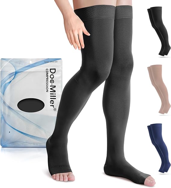 Doc Miller Thigh High Open Toe Compression Stockings 15-20mmHg