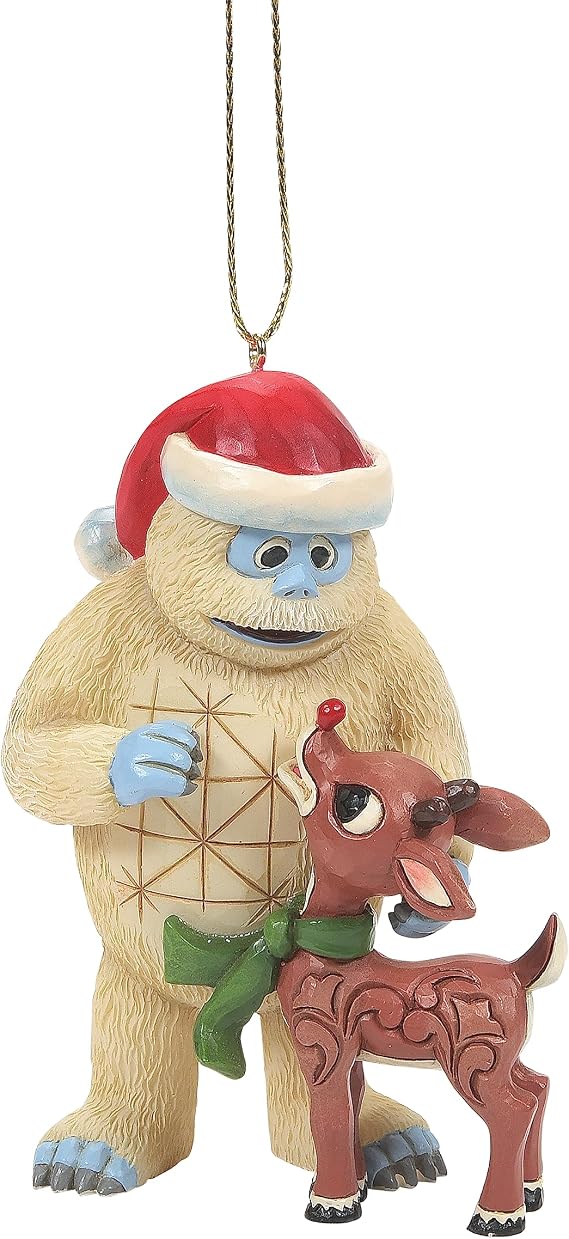 Enesco Jim Shore Rudolph The Red-Nosed Reindeer and Bumble Hanging Ornament, 3.93 Inch, Multicolor