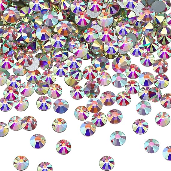 SS20 AB Crystal Diamond Rhinestones Flat Back Round Rhinestones Iridescent Crystals Round Beads Flat Back Glass (1440 Pieces)