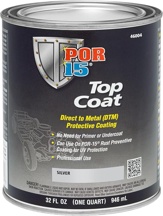 POR-15 Top Coat Paint, Direct to Metal Paint, Long-term Sheen and Color Retention, 32 Fluid Ounces, Silver