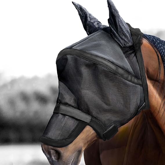 Harrison Howard Maskology Supreme Horse Fly Mask Stellar UV Protection with Detachable Nose Cover Well-Received 2-in-1 Mask Black L Full Size