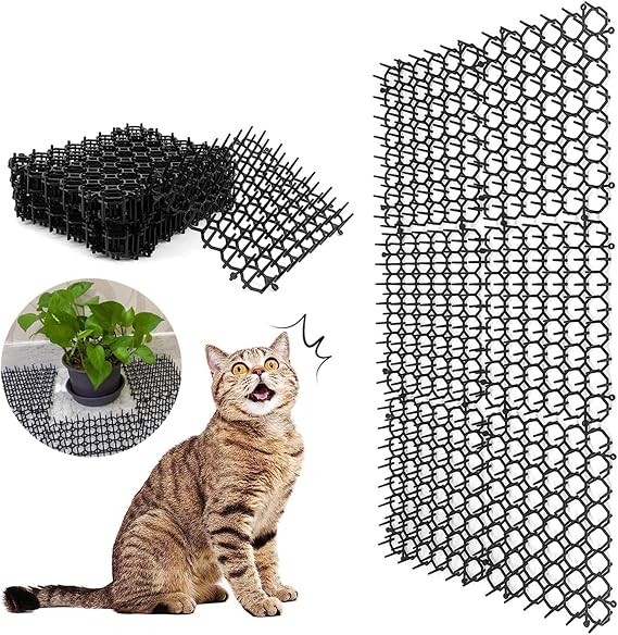 PerGar 12Pcs Cat Deterrent Mat, Cat Scat Mat with Spikes, Scat Mat for Cats, Outdoor Cat Deterrent Mat with Spikes, Anti Cats Network Cat Spikes for Outdoor Garden Fence Animal Barrier