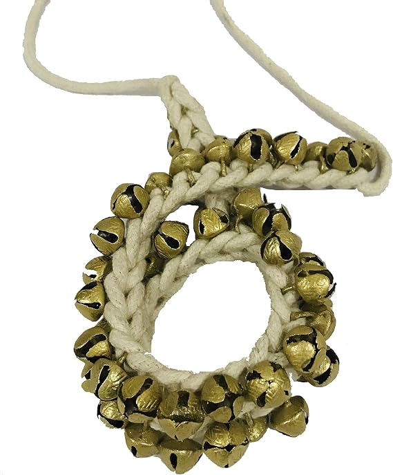 White Soft String Ankle Bells (25 + 25) for Kathak Bharatnatyam, 14 Brass Bells Each