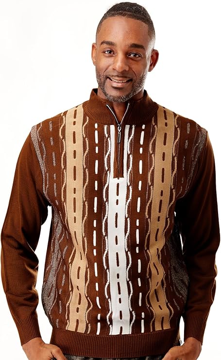 STACY ADAMS Men's Sweater, Tri Vertical Jacquard Front Design