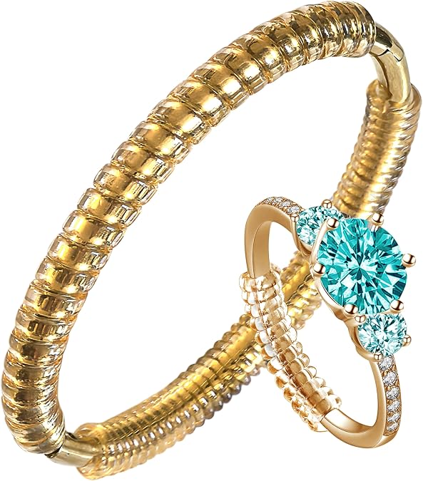 Multi-Functional Ring Size Adjuster & Bracelet Protective Wrap Silicone Sleeve Anti-Scratch Anti-Bump Jewelry Protector for Rings Gold Bracelets Bangles (Gold, 30CM Long)