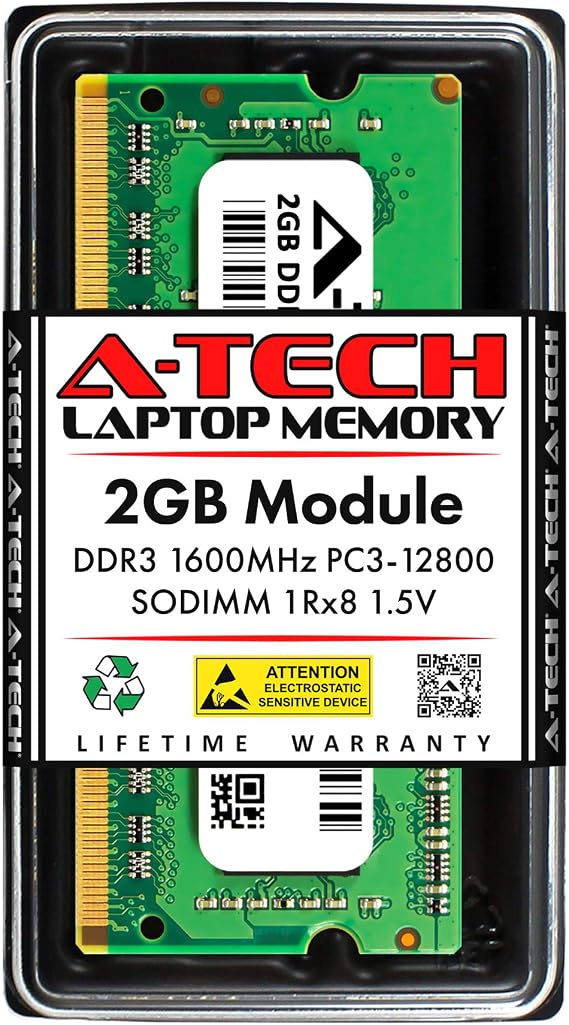 A-Tech 2GB RAM Replacement for Synology RAM1600DDR3-2G | DDR3 1600MHz PC3-12800 SODIMM 1Rx8 1.5V 204-Pin Non-ECC SO-DIMM Memory Upgrade for NAS DiskStation & RackStation