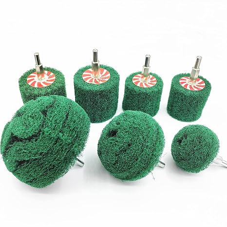 7 PCS Green Abrasive Buffing Wheels with 1/4" Shank, Non Woven Buffing Wheels Drill Attachment Set for Polishing Scrubbing and Cleaning Surface Abrasive Mushroom Wheel