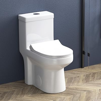 HOROW HWMT-8733C Small Toilet with Slim Design Comfortable Seat, One Piece Narrow Compact Bathroom Tiny Mini Commode Water Close Dual Flush 0.81.28 GPF with Side Holes