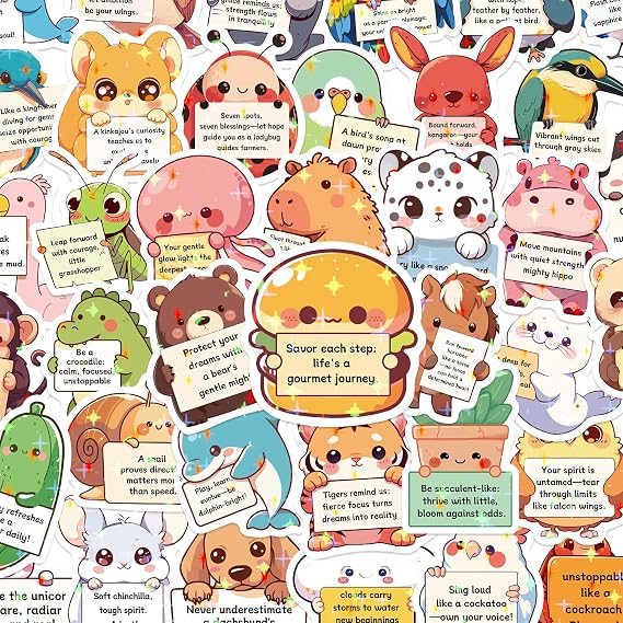 125 PCS Emotional Support Stickers - Waterproof Cute Animal Stickers for Water Bottle Laptop Guitar Car Luggage Skateboard Manga Gifts for Teens Girls Boys (Animal Motivational Stickers)