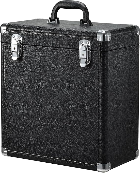 Stagiant Vinyl Record Storage Case LP Storage Box Record Box Portable Album Collection Display Box Water Resistant Organizer Storage Holds 45 Valuable Records 7/10/12 Inch with Mesh Bag, Black