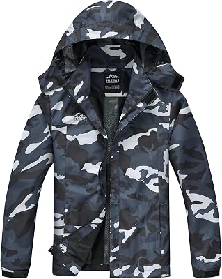 ELLSWOS Mens Waterproof Raincoat Lightweight Rain Jacket with Detachable Hood Softshell Windbreakerl for Hiking Travel