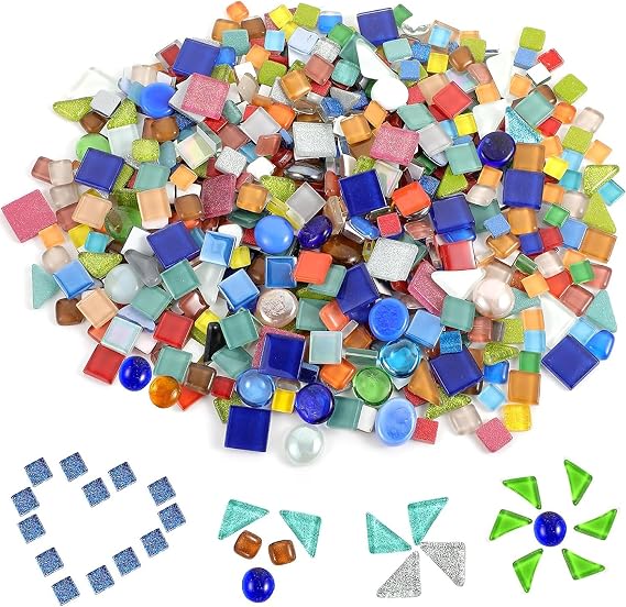 900g Crystal Mosaic Tiles,Polygons Mosaic Tiles Arts and Crafts,About 630 Pieces Mixed Color Mosaic Kit for DIY Crafts,Plates,Flowerpots,Vases,Cups,Home Decor