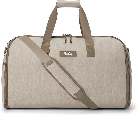 Halfday Convertible 2-in-1 Garment Duffel Weekender 45L, Carry On, Stone | Protects Garments, Durable & Water-Resistant, Hanging Suit Compartment, Shoe Pockets, Trolley Sleeve, 3-5 Days of Clothes
