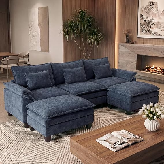URRED Oversized Modular Sectional Sofa,Blue:122" U Shaped