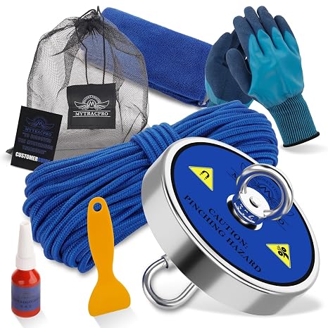 Fishing Magnet Kit 1300 lb, Single Sided Magnet Fishing Kit with High with 20m (65 Foot) Durable Rope, Powerful Magnets for Fishing and Magnetic Recovery Salvage
