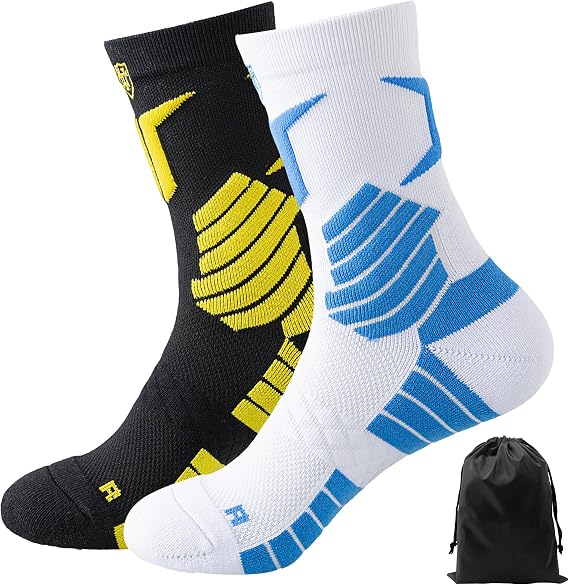 Men's Hiking Socks, Thick Cushioned, Moisture Wicking, Arch Compression Crew Work Boot Sock for Terkking,Sports