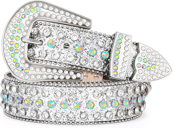 Rhinestone Belt for Women Men Cowboy Cowgirl Bling Leather Belt with Cross