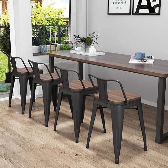Yongchuang 18" Bar Stools Set of 4 Metal Short Stools with Back Black