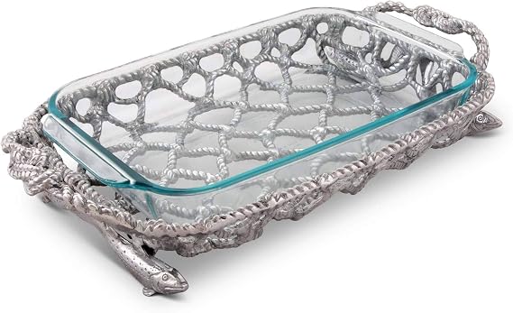 Arthur Court 3 Quart Casserole Pyrex Holder Fish Net Pattern - 3.5" x 11" x 19"