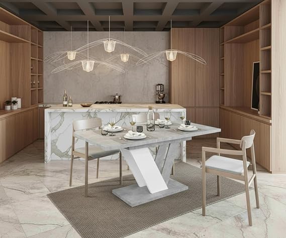 DUBAI Extendable Dining Table 120-160cm, Stone Effect & White