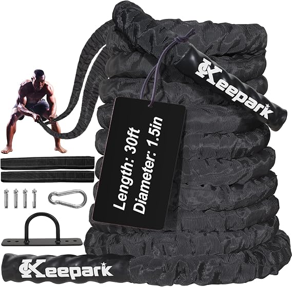 Battle Ropes for Home Gym Exercise: 1.5 Inch Diameter 30FT Length Workout Exercise Rope Training Ropes with Protective Sleeve, Heavy Battle Rope for Workout Exercise Fitness & Strength Training