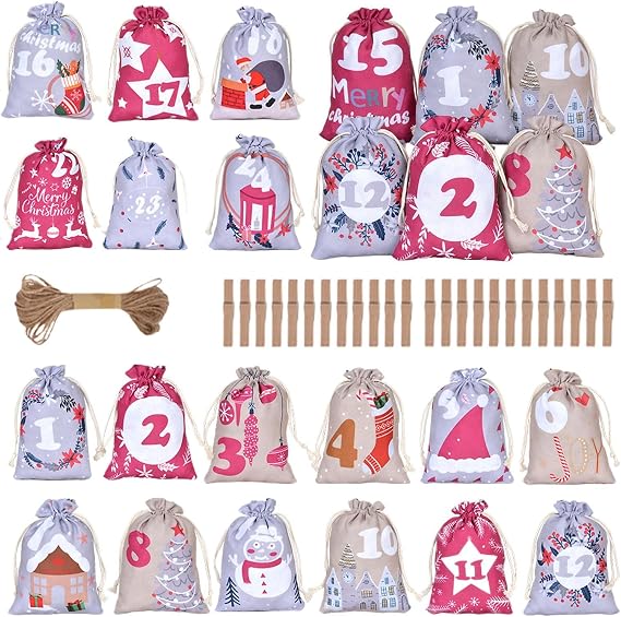 Calendar Advent Bags Christmas Advent Reusable Pouch