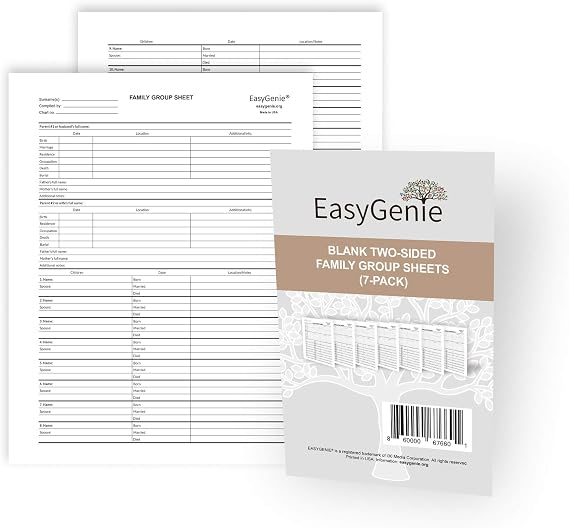Genealogy Family Group Sheets, 7-Pack | Fits 24 Children