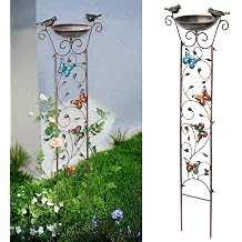 SUNNYPARK Bird Bath with Trellis Outdoor, Antique Garden Iron Trellis with Decorative Butterflies Detachable Bird Bowl Metal Potted Plants Support for Climbing Flowers