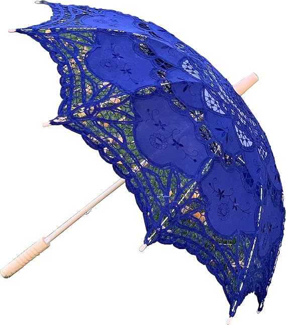 Lace Parasol Umbrella Wedding Cotton Fashion Wooden Handle Decoration Umbrella Photo Lady Costume Adult Size (royal blue)
