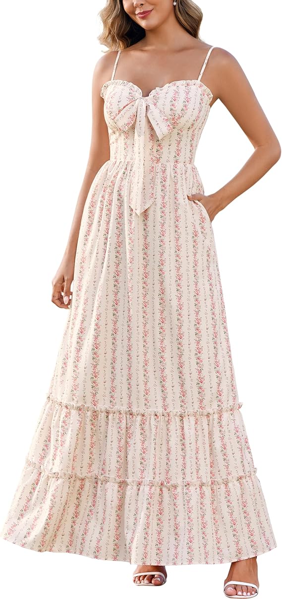 Parthea Womens Floral Front Tie Smocked Maxi Dress