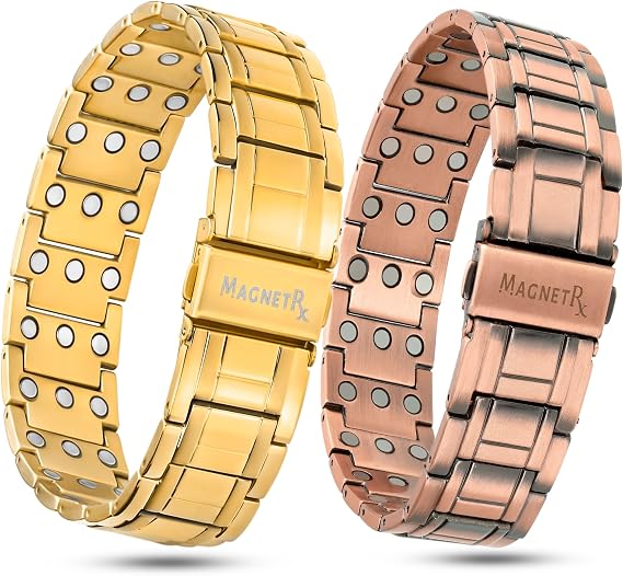 MagnetRX 3X Strength Magnetic Bracelets for Men Titanium & Pure Copper Magnetic Bracelets for Men Premium FoldOver Clasp & Adjustable Length with Sizing Tool