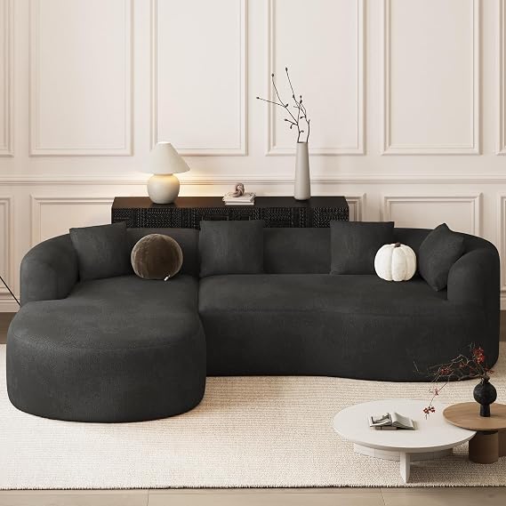 ONEMMLION 111" Oversized Boneless L-Shaped Sectional Sofa, Black