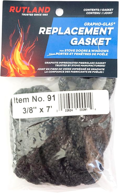 Rutland Products Rutland Grapho-Glas Woodstove Gasket Rope, 3/8 by 84-Inch