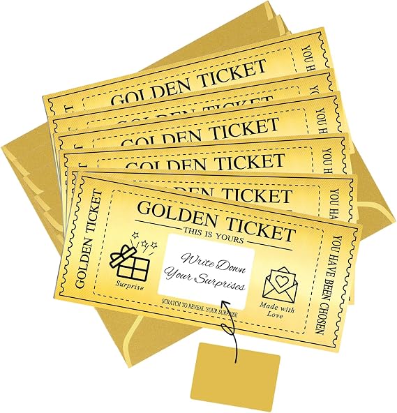 6 Sets Golden Ticket Scratch off Card,Surprise Gift Reveal