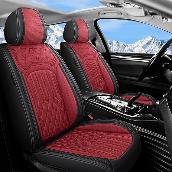 Leather Car Seat Covers for Lexus LS460 2007-2017,Waterproof Breathable Nappa Leather Car Seat Cover Protector Fit Lexus LS 460 5 Seats Full Set, Airbag Compatible Car Seat Cover Cushions(Black+Red)