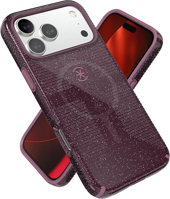 Speck CANDYSHELL Grip +MS Case for iPhone 17 Pro Max - Plumberry Glitter | Slim Protective Grip | Drop Protection | MagSafe Compatible