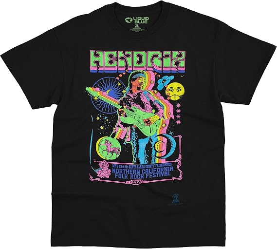 Liquid Blue Unisex Adult Jimi Hendrix Guitar Blacklight T-Shirt