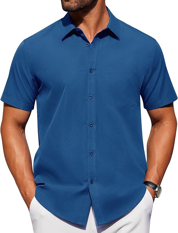 Alimens & Gentle Men's Short Sleeve Dress Shirts Wrinkle Free Untucked Casual Button Down Shirt
