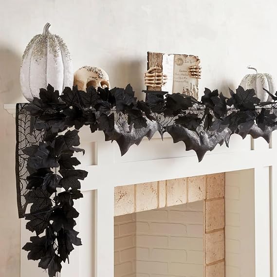 SITUMEIZI 2 Pcs 13Ft Black Garlands for Halloween Home Decor